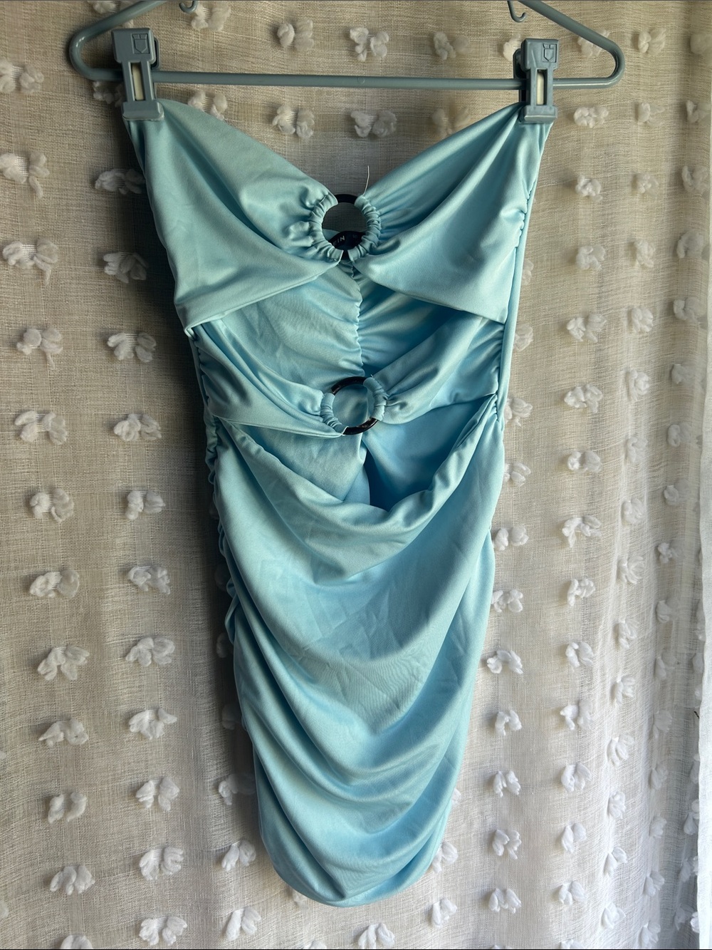 SHEIN Light Blue Ring-Accent Ruched Mini Dress